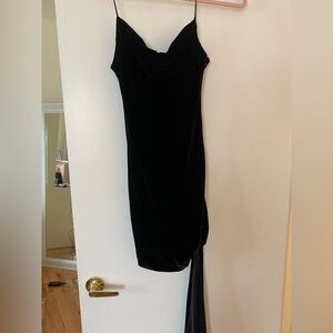 CINQ A SEPT RARE Ryder Mini Black Velvet Cowl Dress with Dramatic Side Tie SZ 4